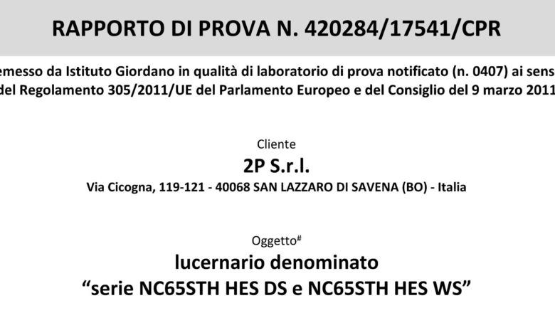 Certificazione lucernario alzante scorrevole